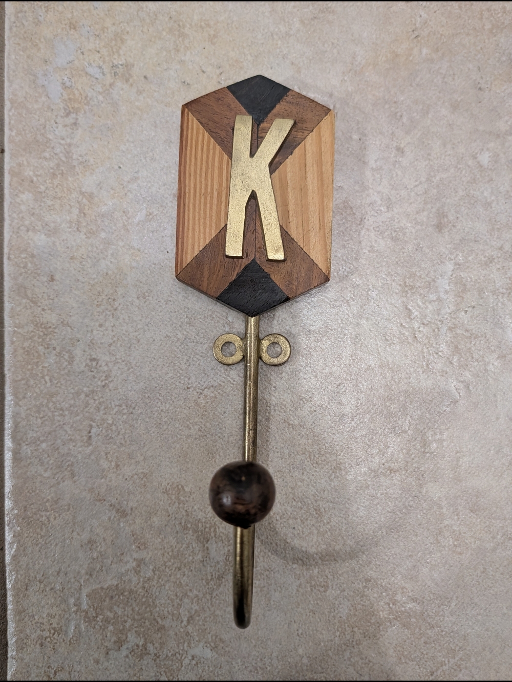 Anthropologie Gold 'K' Monogram Wood Geometric Wall Hook